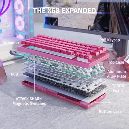 ATTACK SHARK X68HE RT Mechanical Gaming Keyboard 60% Wired TKL-Rose Contour | Adjustable Actuation,Hall Effect Magnetic Switch,8KHz Polling Rate,RGB Backlit,Top Mount,Side Printed Keycap for PC Mac Gamer - color: Rose Contour, size: Keyboard