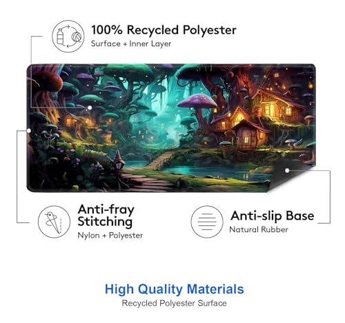 IMAYONDIA Mushroom Anime Desk Mat (35.4x15.7 in), Fairy Forest Large Gaming Mouse Pad for Laptop Computer, Tabletop Magic Desktop Mat, Fantasy Art Play Mats, Mousepad Extra Large - color: Mushroom Forest
