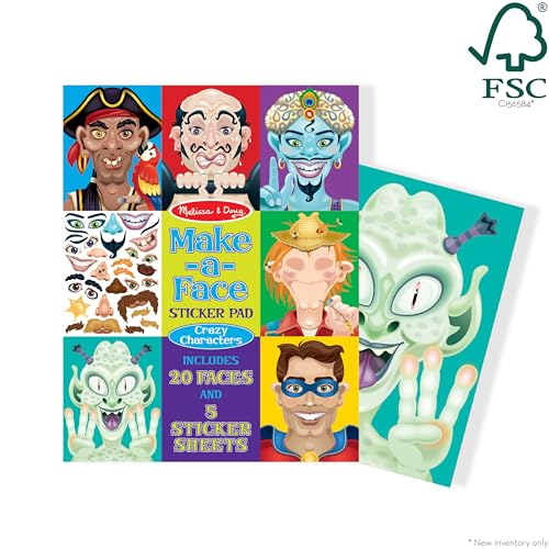 Melissa & Doug Make-a-Face Sticker Pad - Crazy Characters, 20 Faces, 5 Sticker Sheets