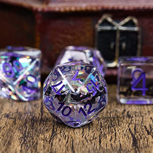 Cusdie 7-Die DND Dice, Polyhedral Dice Set Transparent D&D Dice Filled with Glitter Foil Animals for D&D RPGs Role Playing Table Games(Black and White Cat) - color: Black and White Cat