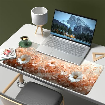 Mouse Pad, Large Anti-Slip with Stitched Edges Desk Mat Desktop Laptop Computer Desk Keyboard Mat,Table Protector Blotter Mat (Powder, 31.5" x 11.8") - color: Powder, size: 31.5" x 11.8"
