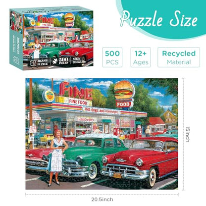 500 Pieces Jigsaw Puzzles, Retro Car and Food Station Jigsaw Puzzles - style: Retro
