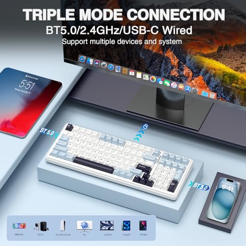 AULA F99 Wireless Mechanical Keyboard, Hot Swappable Custom Keyboard,Pre-lubed Linear Switches,Gasket Structure,RGB Backlit Gaming Keyboard (Blue&White) - color: Blue&White