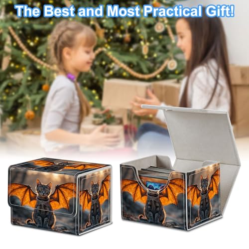 Cat with Wings Deck Box for MTG Commander | Holds 100+ Double-Sleeved Cards | Strong Magnetic TCG Card Case for Collectible Games - color: Cat with Wings