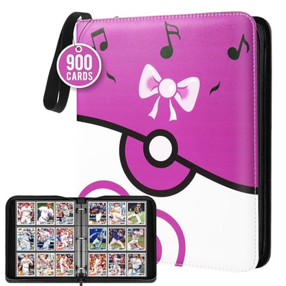 9 Pocket Card Binder: 900 Zipper Double Sided Sports & Trading Card Collector Album with 50 Removable Sleeves - Kids Card Holder for TCG NHL Baseball Football Hockey Games (Purple） - color: Purple