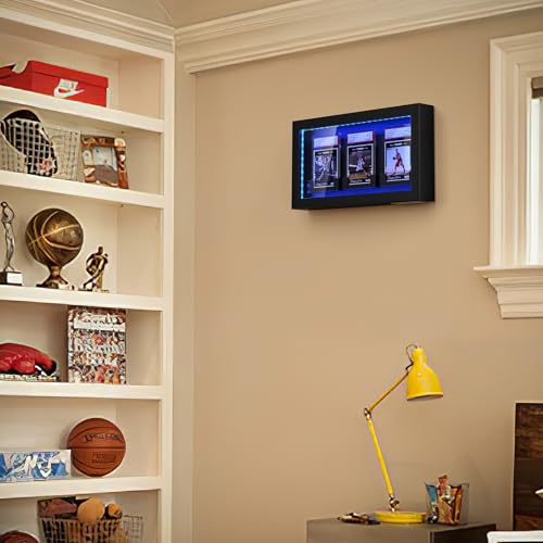 TJ.MOREE 3 Slot LED Lighted Baseball Graded Card Display Case, Black Wood | Fits Football, Basketball & Hockey Trading Card Collection - size: 3 Cards