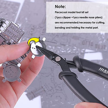 Piececool DIY Tools Set for Metal Earth Model Kits, 2pcs/set Professional Clipper and Needle Nose Pliers for Metal Puzzles Assembling Cutting and Bending Tools Kit