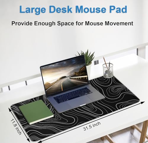 Extra Large Gaming Mouse Pad 31.5 x 11.8 in, Waterproof Mousepad with Stitched Edges, Premium Microfiber Cloth Surface, Non-Slip Base Keyboard Desk Mat for Home Office Gaming, Black White Lines - color: Black White Lines, size: 31.5L x 11.8W inches