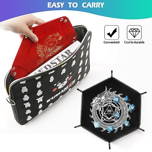 2 Pcs Portable Folding Dice Rolling Tray Set for RPG DND Table Games - PU Leather and Velvet Holder Storage Box - Dragon and Phoenix - color: Dragon and Phoenix