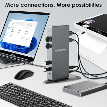 WAVLINK Pro Dual 4K@60Hz Universal Docking Station | USB 3.0/USB-C Laptop Dock for Mac & Windows | 2 HDMI/DP Monitors, Gigabit Ethernet, 6 USB 3.0 | Home Office & Multi-Screen Productivity. - color: 69DK11