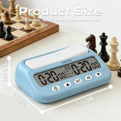 VINJOE Chess Clock Digital Chess Timer Professional for Board Games,Portable Digital Chess Clock & Game Timer with Basic,Bonus,Delay and Positive Time Features Best Gifts for Christmas (Blue) - style: Blue Without Battery