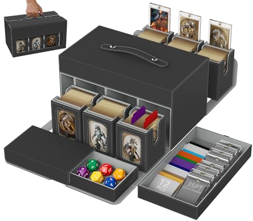 Cortile Commander Deck Box for MTG, Modular Card Deck Box with 6-deck Card Case and 2 Dice Trays Holds 780+ Double-Sleeved Cards, Ergonomic Handle and 35PT Magnetic Holders for TCG/EDH, Black Grey - color: Black Grey, style: 6-Deck Modular Case