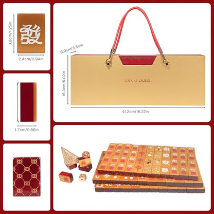 Luxury Chinese Mahjong Set - 144 Professional Acrylic Tiles with Red Designer Handbag Case - Double Happiness Art Edition for Weddings, Anniversaries& New Year - Premium Cultural Collectible gift - color: Red 1