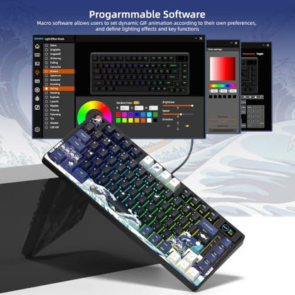 Womier SK80 75% Keyboard with Color Multimedia Display Gaming Keyboard | Creamy Sound Mechanical Wired Hot Swappable Gasket RGB Custom Key board, Pre-lubed Stabilizer for Mac/Win, Black Kanagawa - color: Kanagawa Black