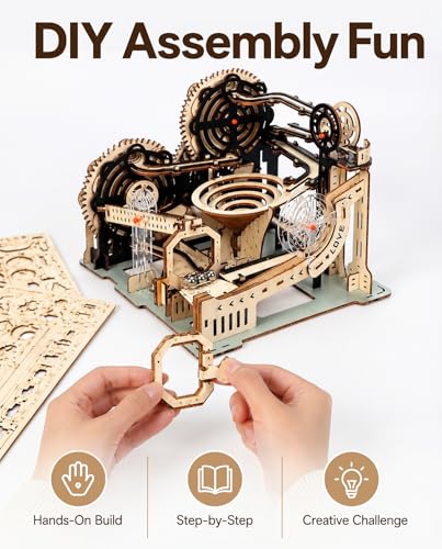 3D Wooden Puzzle for Adults, Electric DIY Marble Run Model Kit with Spiral Funnel, Gear-Driven Motion & Steel Marbles, Brain Teaser Building Toy, Creative Desk Decor Gift for Teens Adults 14+ - size: 168Pcs