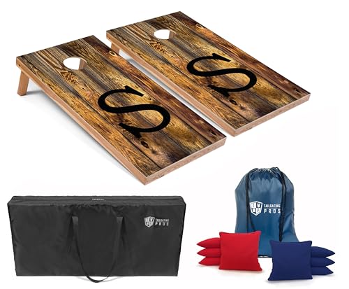 Tailgating Pros Monogrammed Honey Cornhole Boards w/Ring Lights - 4'x2' Lightweight Cornhole Game- Includes LED Rings, Carrying Case, Set of 8 Corn Hole Bags & Tote - color: S