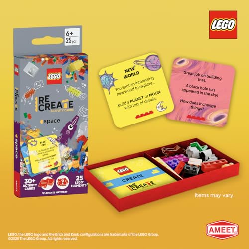 LEGO Recreate Activity Cards – Space | Outer Space Building Game with 30+ Activity Cards & 25 LEGO Elements | Ages 6+ - style: Space