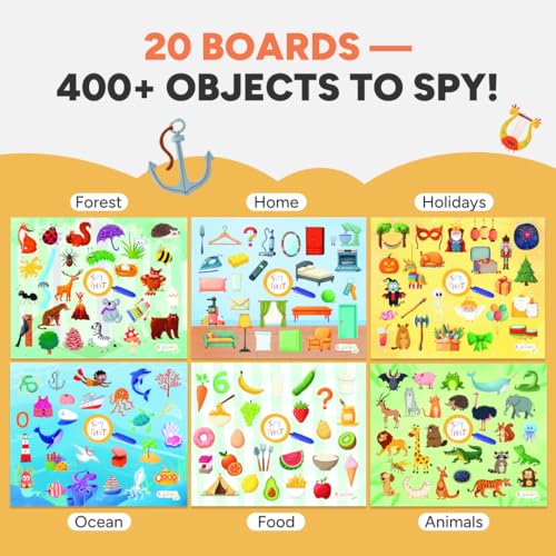 Flashcards Spy that! by Kidrox Squad – Spy that Letter Game for Kids Ages 3+, 20 Double-Sided Picture Search Boards with 400+ Objects, Alphabet Learning Game for Toddlers and Families - style: Spy That