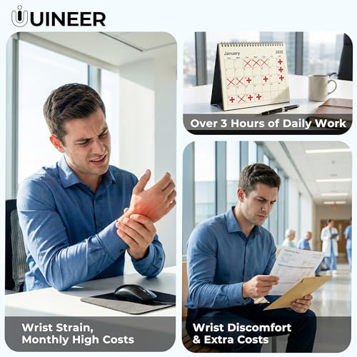 Uineer Ergonomic Vertical Mouse, 2.4G Wireless Mouse, Rechargeable, 4-DPI | Right-handed vertical design with 2.4G USB-A connection, rechargeable battery and visible battery level. - color: Black