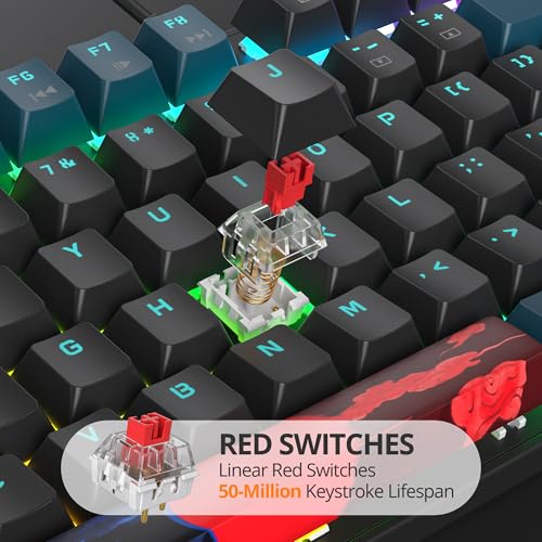 surmen Full Size Creamy Keyboard with Number Pad, 104 Keys RGB Wired Mechanical Gaming Keyboard Backlit with PBT Keycaps Linear Red Switch for Laptop Desktop PC Gamers（104 Monster B） - color: 104 Monster B