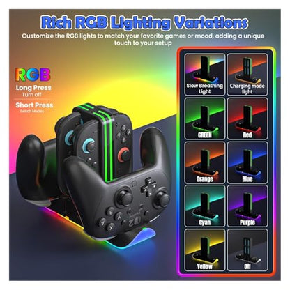 Charging Dock for Nintendo Switch 2 Controllers, RGB 6-in-1 Charging Station for Joy-Cons & Pro Controllers, Gaming Controller Organizer Stand Compatible with Switch 2/OLED/Switch - color: Grey
