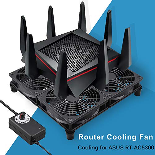 GDSTIME Router Cooling Fan with AC Plug Speed Control for ASUS GT/RT-AC5300 | Big Airflow, 4x 120mm Fans (240x240mm), High Performance Cooler Cooling Pad, for Laptop, Mini PC, TV Box, Xbox, Amplifiers