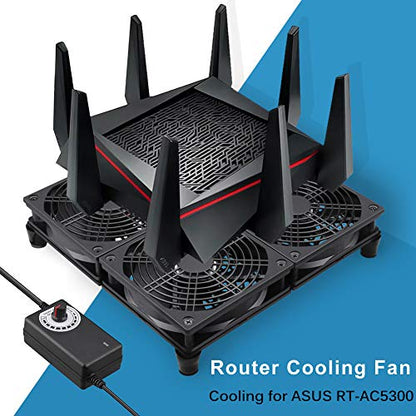 GDSTIME Router Cooling Fan with AC Plug Speed Control for ASUS GT/RT-AC5300 | Big Airflow, 4x 120mm Fans (240x240mm), High Performance Cooler Cooling Pad, for Laptop, Mini PC, TV Box, Xbox, Amplifiers