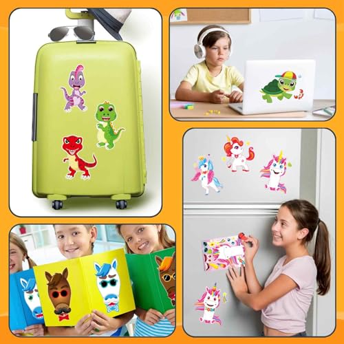 24 Sheets Make a Face Stickers for Kids Toddlers, Make Your Own Animal Mix and Match Sticker Sheets with Sea Animals Horses Dinosaurs Unicorns for Kids Crafts Party Favors Goodie Bags Stuffers - style: Animal