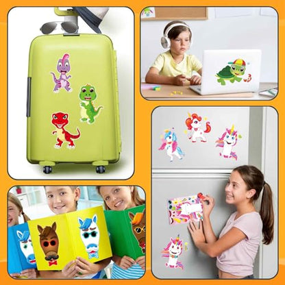 24 Sheets Make a Face Stickers for Kids Toddlers, Make Your Own Animal Mix and Match Sticker Sheets with Sea Animals Horses Dinosaurs Unicorns for Kids Crafts Party Favors Goodie Bags Stuffers - style: Animal