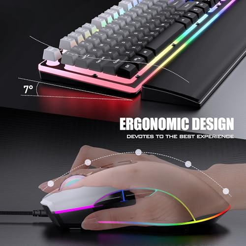 RedThunder K10 Wired Gaming Keyboard, Mouse Wrist Rest Combo, RGB Backlit, Mechanical Feel Anti-ghosting Keyboard + 7D 7200 DPI Mice+Soft Leather Wrist Rest 3 in 1 PC Gamer Accessories(Gradient Gray) - color: Gradient Gray