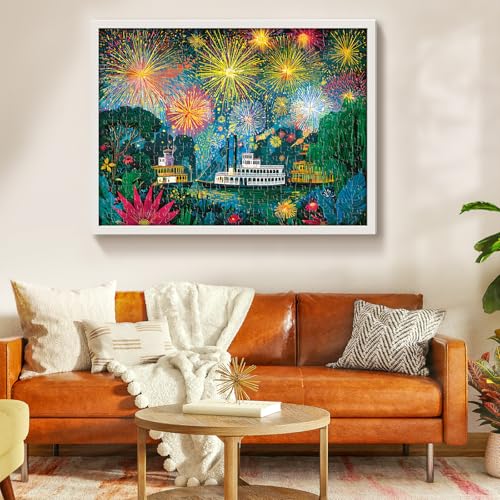 300 Piece Puzzle for Adults, Fireworks Celebration Jigsaw Puzzles, Blossoming Florals and Boats 300 Piece Adult Puzzle with Letters on Back Premium Cardboard Puzzle, Gift for Family, 20.5×15 in - style: Summer Night Fireworks