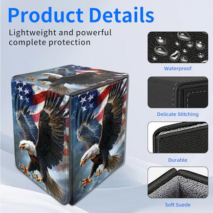 for MTG Deck Box, Commander Deck Case Fits 100 Double Sleeved Cards, PU Leather Storage Box, Compatible with Magic/TCG/PTCG/EDH/Sport Cards,American flag Eagle - color: American flag Eagle
