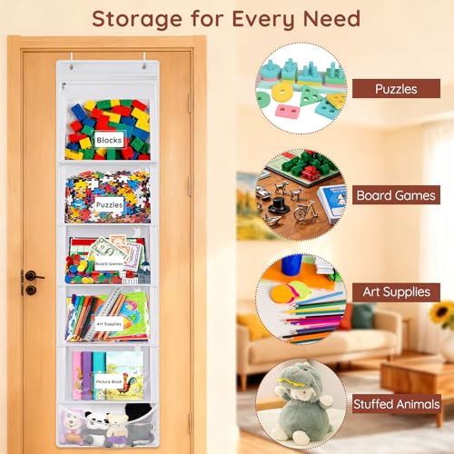 ANROYE Toy Storage Organizer, Over Door Hanging Storage Bags with 5 Removable Zippered Pockets, Card Slots for Building Blocks, Puzzles, Board Games, Craft & Art Supplies, Office Projects, Hobbies