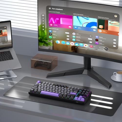 MageGee LIGHT87 Wireless Creamy Keyboard, Gasket Structure Hot Swappable Mechanical Keyboards, 2.4G/USB-C/BT5.0 RGB Backlit Gaming Keyboard for Win/Mac/PC, 4000mAh Battery, PBT Keycaps, Purple - color: Black Purple/Blue Whale Switch
