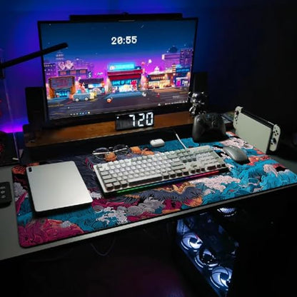 Extended Gaming Mouse Pad, Large Mouse Mat 3 mm Nature Rubber Base Mousepad with Stitched Edges, Non-Slip Desk Mat for Office Home Great Gift 31.5x11.8 Inch (Ukiyo-e Monster 3) - color: Ukiyo-e Monster 3
