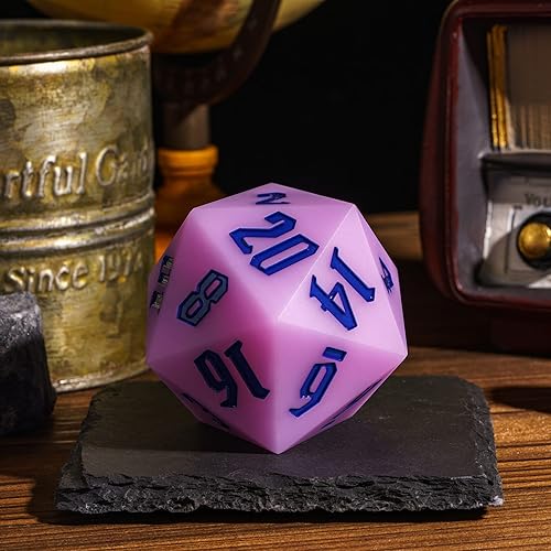55mm Silicone D20 DND Dice, Large D20 Single 20 Sided Dice | Glow-in-the-Dark D20 Giant Dice with Gift Box for Dungeons and Dragons RPG Bar Pub Club Party Games (Purple/Blue) - color: Purple/Blue