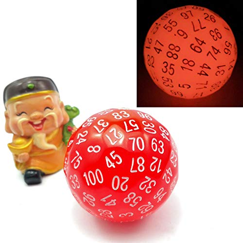 Bescon Glowing Polyhedral 100 Sides Dice Cerise Red, Luminous D100 Dice, 100 Sided Cube, Glow in Dark D100 Game Dice - color: Red Glowing in Dark