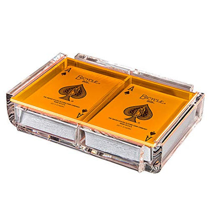 Modern Elegant Playing Card Deck Holder Tray with 2 Decks of Playing Cards in Unique Stylish Deluxe Acrylic Box with Color lid (Neon Orange) - color: Neon Orange