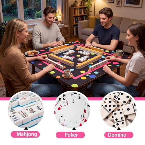 Drydiet Mahjong Mat for Table 31.5 x 31.5 Inch American Mahjong Mat with Carrying Bag, Non-Slip Noise Reduction Table Item for Family Poker Domino Board Game Night & Party Use(Polka Dot) - style: Polka Dot