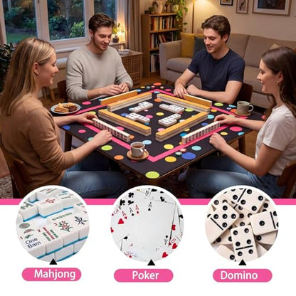 Drydiet Mahjong Mat for Table 31.5 x 31.5 Inch American Mahjong Mat with Carrying Bag, Non-Slip Noise Reduction Table Item for Family Poker Domino Board Game Night & Party Use(Polka Dot) - style: Polka Dot