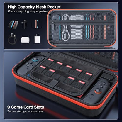 FASTSNAIL Charging Case for Nintendo Switch 2, Built in 37000mWh Battery, PD 18W Fast Charging Power Case, High Capacity Storage Carrying Cases with 9 Game Card Slots, Hard Protective Bag for Switch 2 - size: 3.9 inch