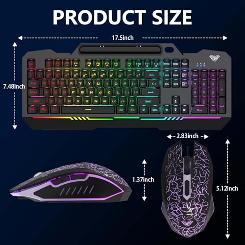 AULA Gaming Keyboard, T102 104 Keys Gaming Keyboard and Mouse Combo with RGB Backlit, All-Metal Panel, Anti-Ghosting, PC Game Keyboard and Mouse, USB Wired Keyboard Mouse for MAC Xbox PC Gamers - color: Black Keycaps + Black Panel
