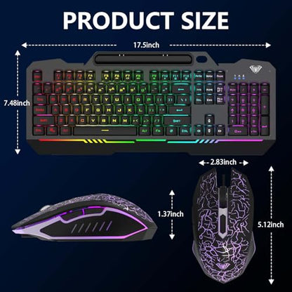 AULA Gaming Keyboard, T102 104 Keys Gaming Keyboard and Mouse Combo with RGB Backlit, All-Metal Panel, Anti-Ghosting, PC Game Keyboard and Mouse, USB Wired Keyboard Mouse for MAC Xbox PC Gamers - color: Black Keycaps + Black Panel