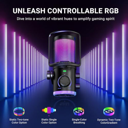 FIFINE AmpliGame AM6T Gaming USB Microphone Kit, Condenser Mic for PC/PS5 | Noise Cancellation, ChatMix Dial, Quick Mute, RGB Control, Gain Knob, Boom Arm, Monitoring, for Streaming Twitch Podcast
