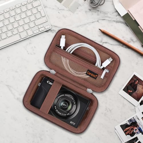 Canboc Carrying Case for Canon PowerShot G7 X Mark III/ G7X Mark II Digital 4K Vlogging Camera, SX740 SX730 Camera Bag, Zipper Mesh Pocket fits USB Cable, Batteries, Brown - color: Brown