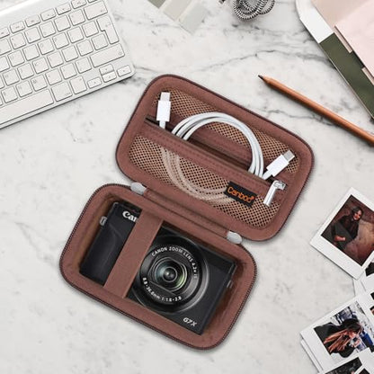 Canboc Carrying Case for Canon PowerShot G7 X Mark III/ G7X Mark II Digital 4K Vlogging Camera, SX740 SX730 Camera Bag, Zipper Mesh Pocket fits USB Cable, Batteries, Brown - color: Brown