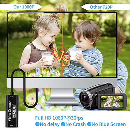 Capture Card,1080p Capture USB 3.0 Adapter,HDMI Video Capture Device, HD 4K Audio Video Capture Card for Gaming, Teaching, Streaming, Compatible with Windows 7 8 10 Linux YouTube OBS Twitch