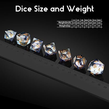 DNDND Liquid Sharp Edge DND Dice, A Full Set of Liquid D&D Die with Gift Case for Dungeons and Dragon Game (Grey Liquid) - color: Liquid Grey