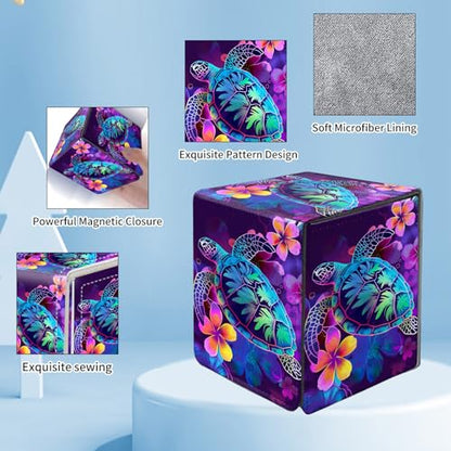 Card Deck Box for MTG Commander,Collectible Trading Storage Box Fits 120+ Single Sleeved Cards Magnetic Case PU Leather for Magic Commander TCG CCG MTG,Glitter Sea Turtle - color: Glitter Sea Turtle