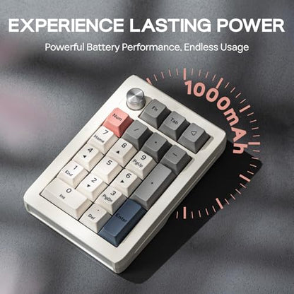 EPOMAKER EK21 VIA Gasket Number Pad w/ 1000mAh Battery, BT 5.0/2.4GHz/Wired | Hot-Swap Numpad with Aluminum Alloy knob, Programmable for Win/Mac/Gaming (Retro White, Wisteria V2 Switch) - color: Retro White, size: Wisteria V2 Switch